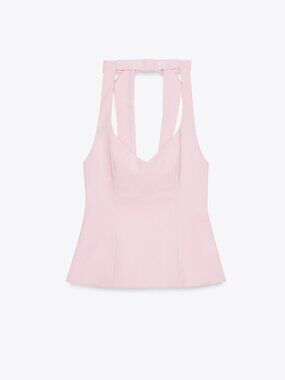 ZARA Halter top with Back Bow Pastel Pink Large